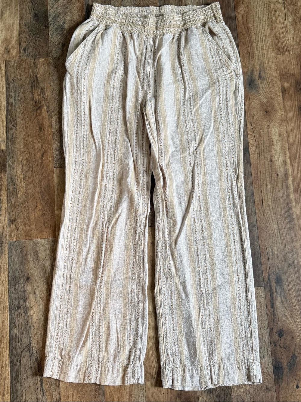 Briggs New York Beige & Cream Striped Wide-Leg Pull-On Pants - Picture 2 of 4